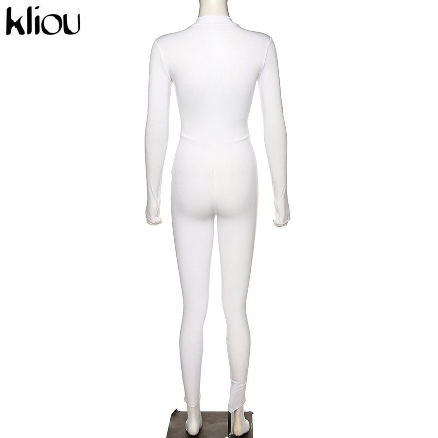 Black/white Sexy Bodycon tracksuit Jumpsuit Women fitness Romper Long Sleeve - Vimost Shop