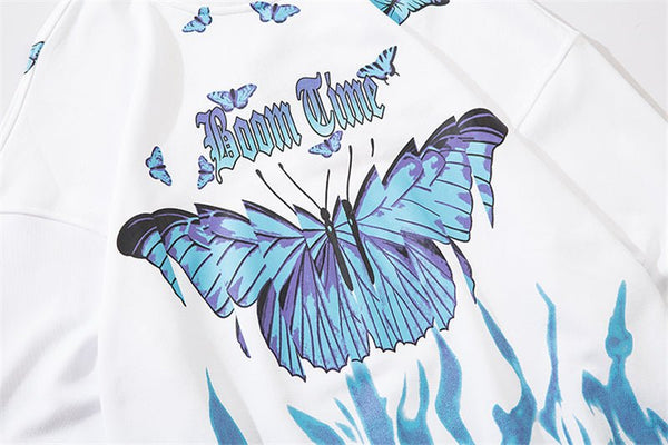 Blue Flame Butterfly Print Sweatshirt Streetwear Harajuku Pullover Autumn Black Sweat Shirt Hoodie Hip Hop Men Clothing - Vimost Shop