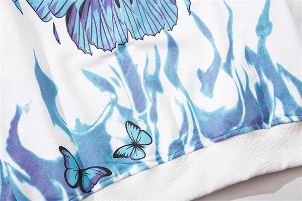 Blue Flame Butterfly Print Sweatshirt Streetwear Harajuku Pullover Autumn Black Sweat Shirt Hoodie Hip Hop Men Clothing - Vimost Shop