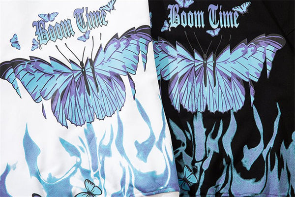 Blue Flame Butterfly Print Sweatshirt Streetwear Harajuku Pullover Autumn Black Sweat Shirt Hoodie Hip Hop Men Clothing - Vimost Shop