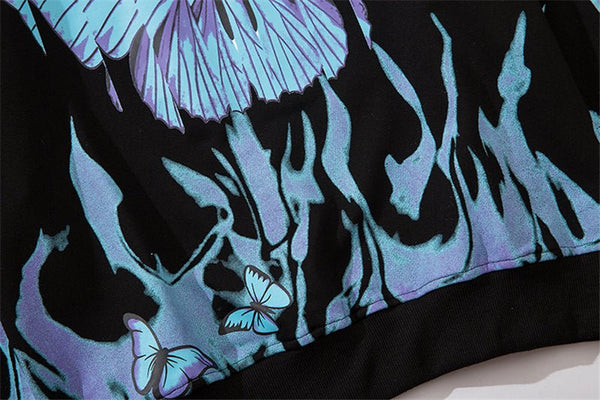 Blue Flame Butterfly Print Sweatshirt Streetwear Harajuku Pullover Autumn Black Sweat Shirt Hoodie Hip Hop Men Clothing - Vimost Shop