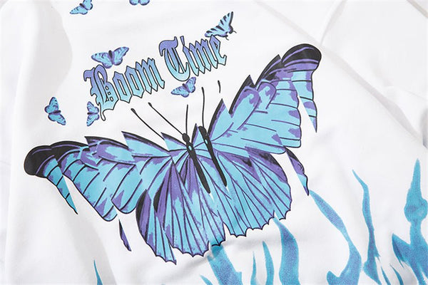 Blue Flame Butterfly Print Sweatshirt Streetwear Harajuku Pullover Autumn Black Sweat Shirt Hoodie Hip Hop Men Clothing - Vimost Shop