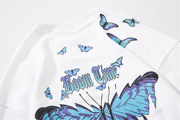 Blue Flame Butterfly Print Sweatshirt Streetwear Harajuku Pullover Autumn Black Sweat Shirt Hoodie Hip Hop Men Clothing - Vimost Shop