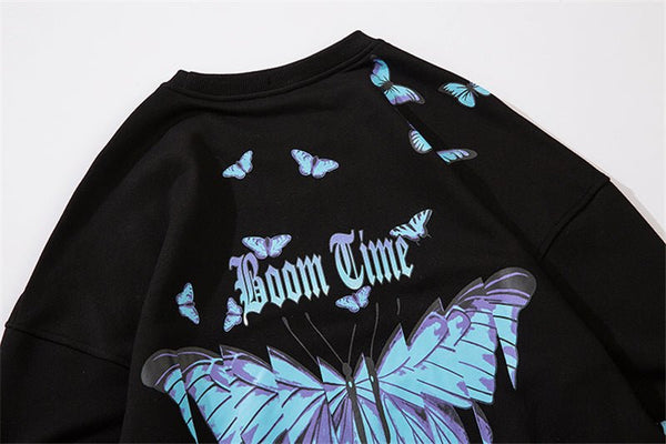 Blue Flame Butterfly Print Sweatshirt Streetwear Harajuku Pullover Autumn Black Sweat Shirt Hoodie Hip Hop Men Clothing - Vimost Shop