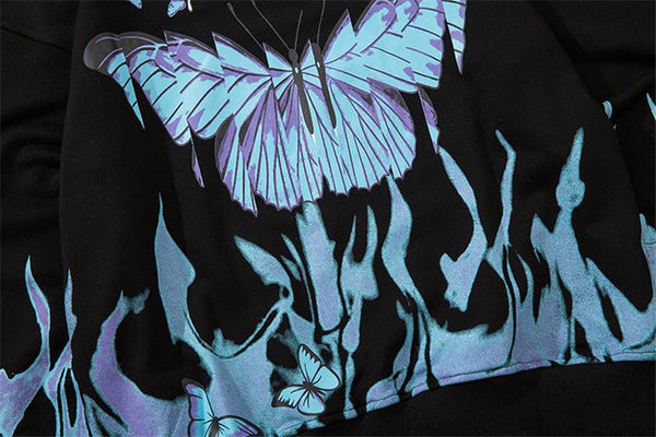 Blue Flame Butterfly Print Sweatshirt Streetwear Harajuku Pullover Autumn Black Sweat Shirt Hoodie Hip Hop Men Clothing - Vimost Shop