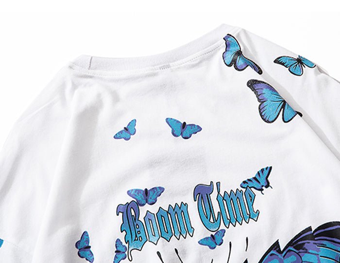 Blue Flame Butterfly Printed T Shirt Men Harajuku Streetwear Short Sleeve Casual Cotton Crew Neck Tees Shirt - Vimost Shop