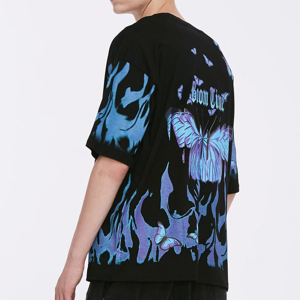 Blue Flame Butterfly Printed T Shirt Men Harajuku Streetwear Short Sleeve Casual Cotton Crew Neck Tees Shirt - Vimost Shop
