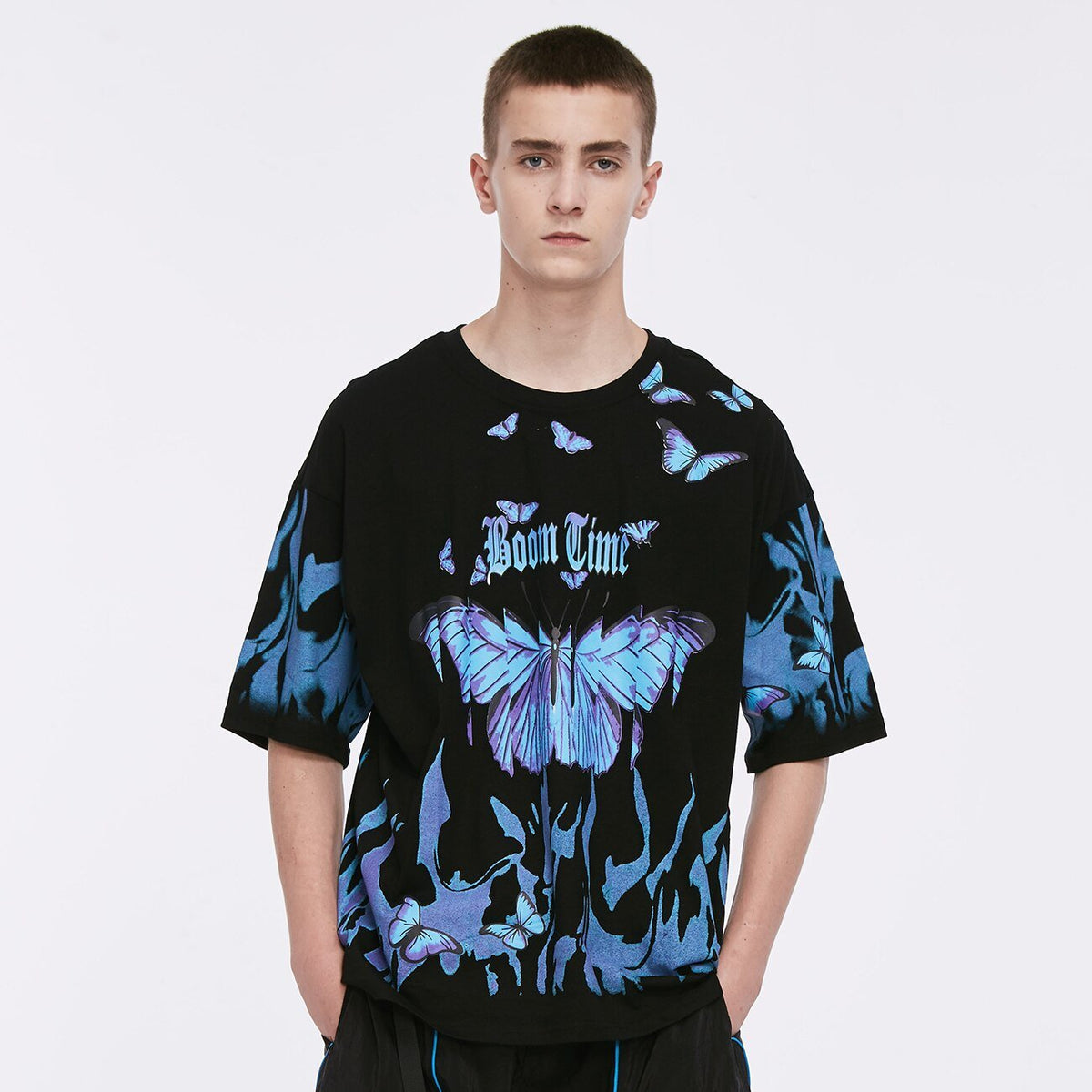 Blue Flame Butterfly Printed T Shirt Men Harajuku Streetwear Short Sleeve Casual Cotton Crew Neck Tees Shirt - Vimost Shop