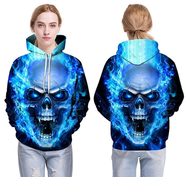 Blue Flame Skull Hoodies 3D Sweatshirts Men Women Hooded Loose Tracksuits Autumn Winter Coat Streetwear Funny Jackets Hoodie - Vimost Shop