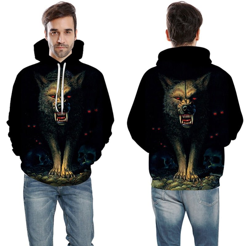 Blue rose Wolf Hoodies Men 3D Sweatshirts Harajuku Hoody Quality Pullover Streatwear Tracksuits hip hop tops - Vimost Shop