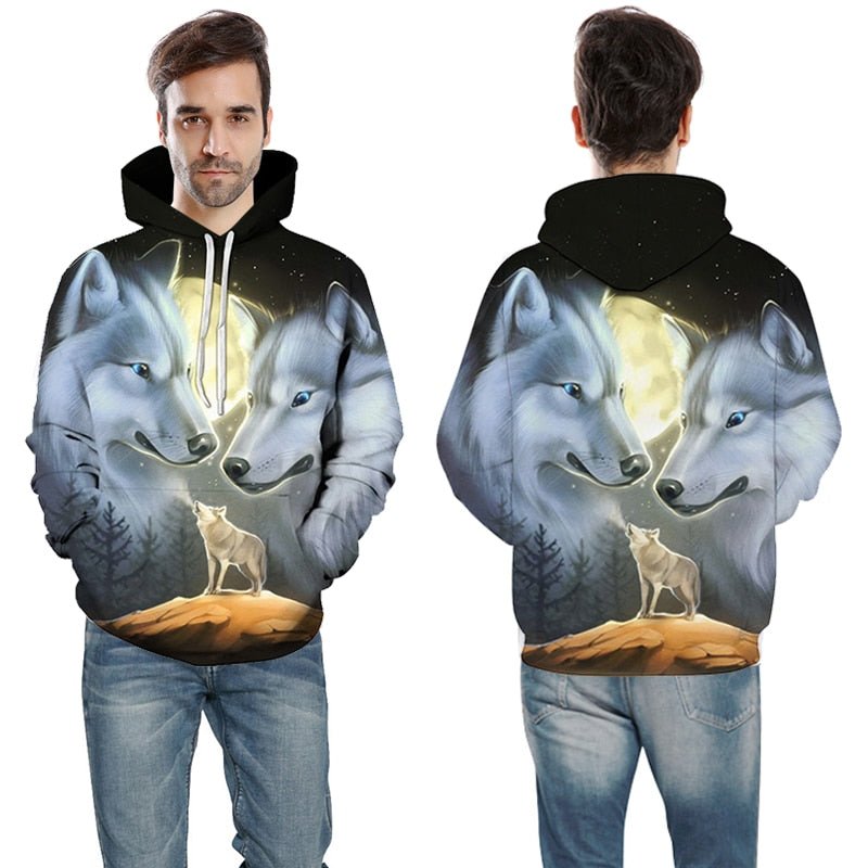 Blue rose Wolf Hoodies Men 3D Sweatshirts Harajuku Hoody Quality Pullover Streatwear Tracksuits hip hop tops - Vimost Shop