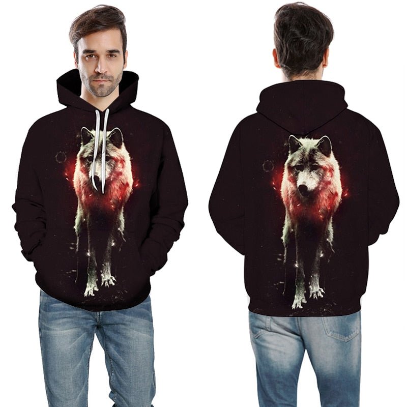 Blue rose Wolf Hoodies Men 3D Sweatshirts Harajuku Hoody Quality Pullover Streatwear Tracksuits hip hop tops - Vimost Shop