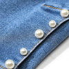 Blue Solid High Waist Washed Casual Flare Jeans Women,Spring Pure Pearls Hem Minimalist Ladies Basic Daily Trousers - Vimost Shop