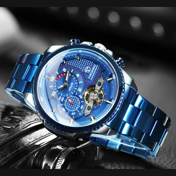 Blue Tourbillon Watch for Men Automatic Mechanical Watches Mens 2021 Luxury Brand Steel Band Dropshipping montre homme - Vimost Shop