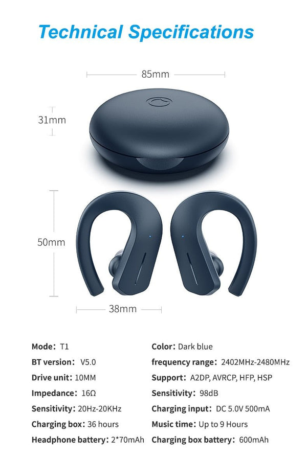 Bluetooth Headphones Sport 9D Stereo HiFi BT V5.0 Wireless Earphones IPX7 Waterproof 36Hrs Play-time Touch Control - Vimost Shop