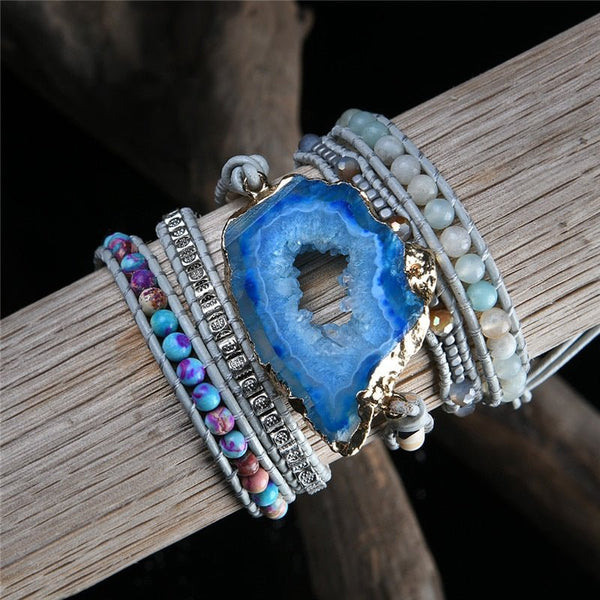 Boho Bracelet Natural Stones Charm 5 Strands Wrap Bracelets Handmade jewelry - Vimost Shop