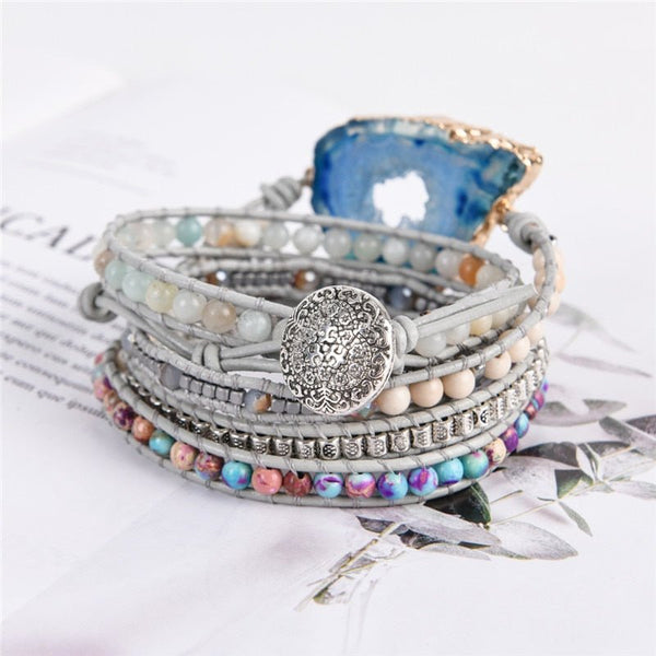 Boho Bracelet Natural Stones Charm 5 Strands Wrap Bracelets Handmade jewelry - Vimost Shop