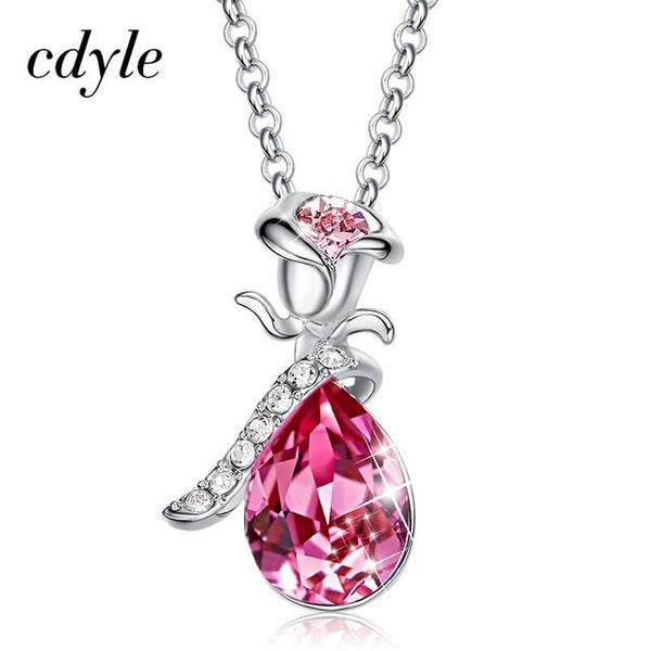 Boho Jewelry Gold Necklace Chain Pink Crystal Rose Flower Pendant Necklace with Zircon for Female Wedding Anniversary Gift - Vimost Shop