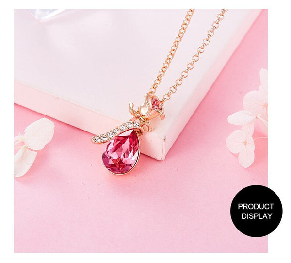 Boho Jewelry Gold Necklace Chain Pink Crystal Rose Flower Pendant Necklace with Zircon for Female Wedding Anniversary Gift - Vimost Shop