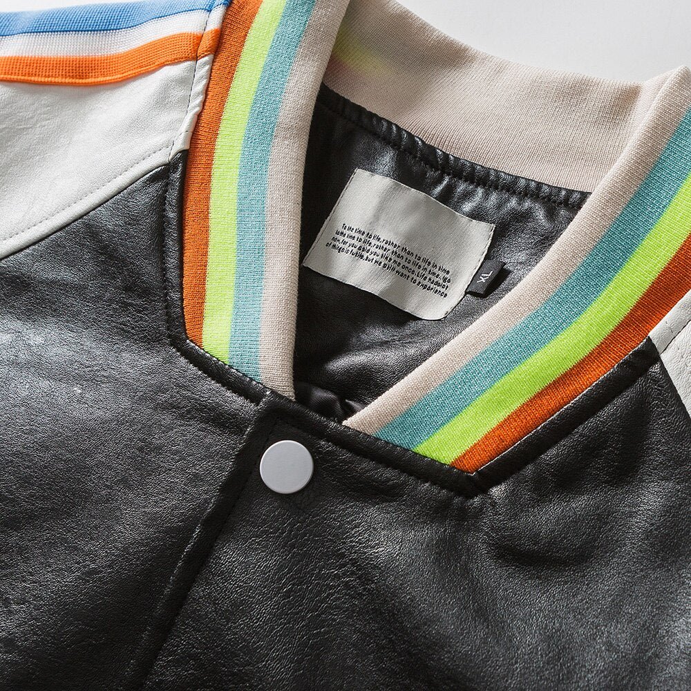 Bomber Jacket Men Colorful Striped Patchwork Heart Letter Patch Hip Hop College Style Baseball Coats Autumn Streetwear - Vimost Shop