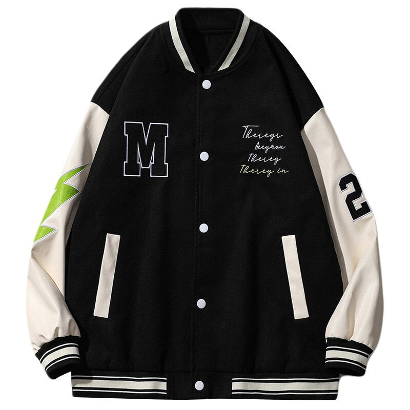 Bomber Jacket Men Furry Big Letter Bear Skeleton Patchwork Baseball Coat Couple Oversized Cozy College Style Streetwear - Vimost Shop