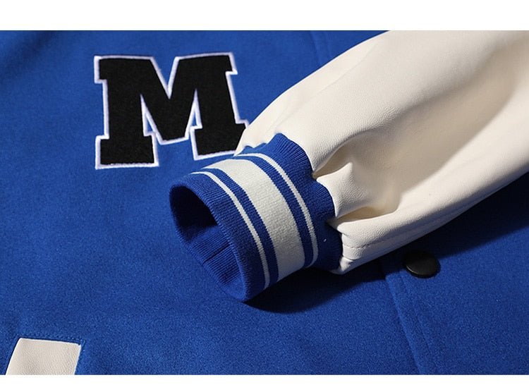 Bomber Jacket Men Furry Big Letter Bear Skeleton Patchwork Baseball Coat Couple Oversized Cozy College Style Streetwear - Vimost Shop