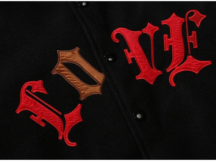 Bomber Jacket Men Letter Embroidery Heart-shaped Patch Patchwork Baseball Coat Retro Hip Hop Fashion Varsity Jacket Men - Vimost Shop