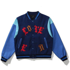 Bomber Jacket Men Letter Embroidery Heart-shaped Patch Patchwork Baseball Coat Retro Hip Hop Fashion Varsity Jacket Men - Vimost Shop