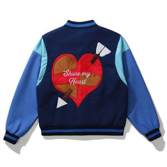 Bomber Jacket Men Letter Embroidery Heart-shaped Patch Patchwork Baseball Coat Retro Hip Hop Fashion Varsity Jacket Men - Vimost Shop