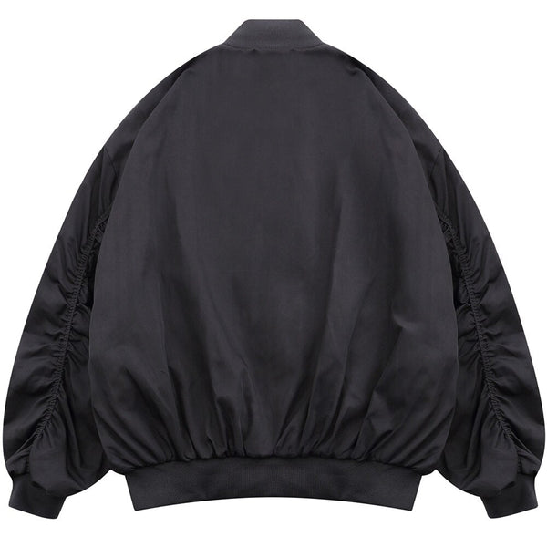 Bomber Jacket Men Punk Letter Patch Pleated Cargo Coats Autumn Simple High Street Vintage Baggy Baseball Outwear Couple - Vimost Shop