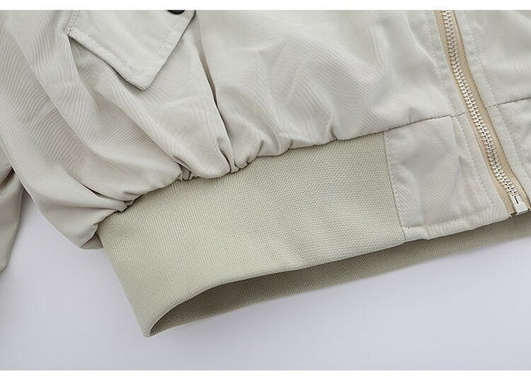 Bomber Jacket Men Punk Letter Patch Pleated Cargo Coats Autumn Simple High Street Vintage Baggy Baseball Outwear Couple - Vimost Shop