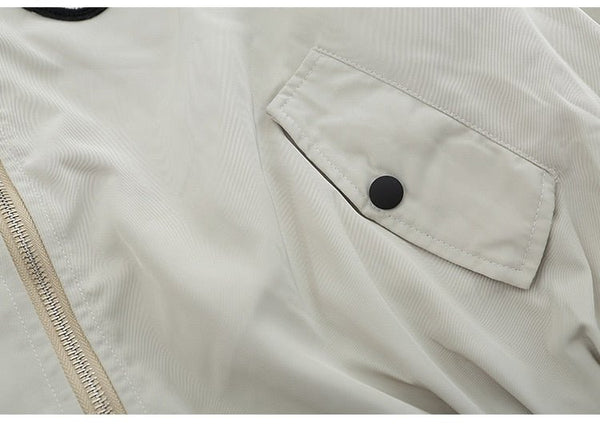 Bomber Jacket Men Punk Letter Patch Pleated Cargo Coats Autumn Simple High Street Vintage Baggy Baseball Outwear Couple - Vimost Shop