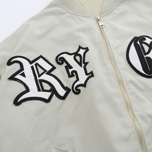 Bomber Jacket Men Punk Letter Patch Pleated Cargo Coats Autumn Simple High Street Vintage Baggy Baseball Outwear Couple - Vimost Shop