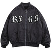 Bomber Jacket Men Punk Letter Patch Pleated Cargo Coats Autumn Simple High Street Vintage Baggy Baseball Outwear Couple - Vimost Shop