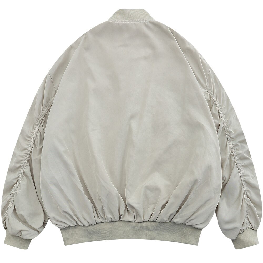 Bomber Jacket Men Punk Letter Patch Pleated Cargo Coats Autumn Simple High Street Vintage Baggy Baseball Outwear Couple - Vimost Shop