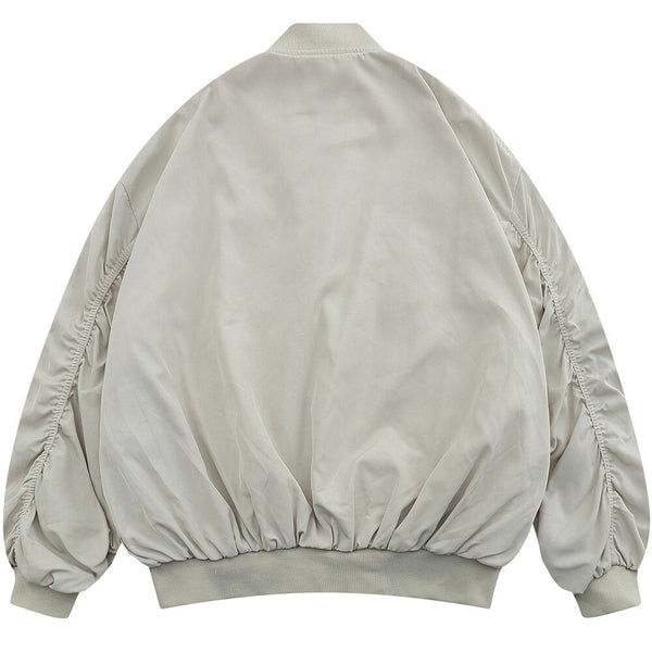 Bomber Jacket Men Punk Letter Patch Pleated Cargo Coats Autumn Simple High Street Vintage Baggy Baseball Outwear Couple - Vimost Shop