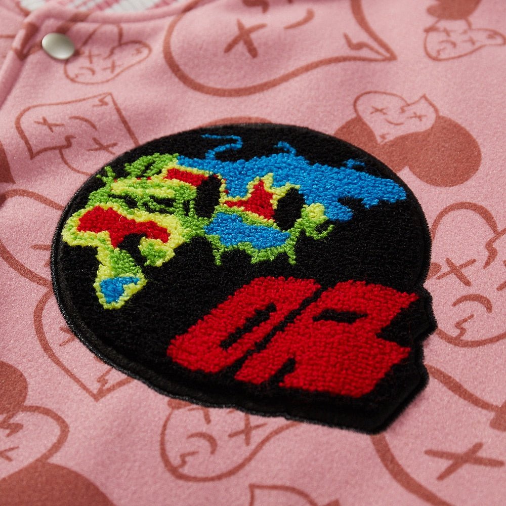 Bomber Jackets Men Furry Heart-shaped Patch Leather Patchwork Baseball Coats Vintage Varsity Fashion Streetwear Couple - Vimost Shop