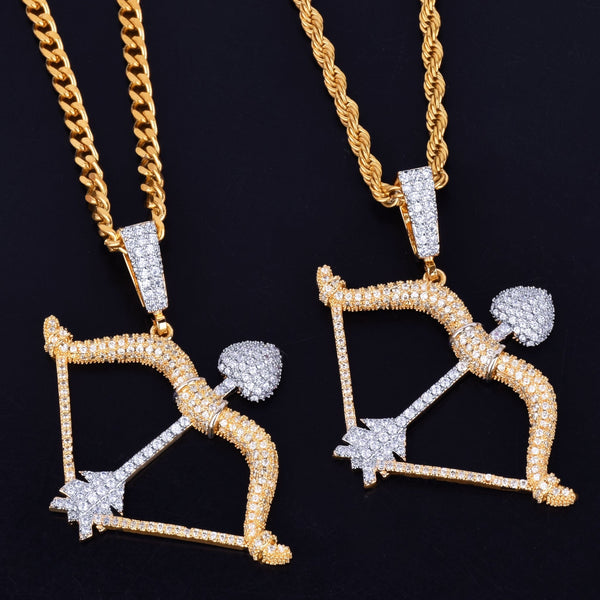 Bow and arrow Shape Necklace & Pendants Gold Color Iced Cubic Zircon Men's Hip hop Jewelry With Tennis Chain - Vimost Shop