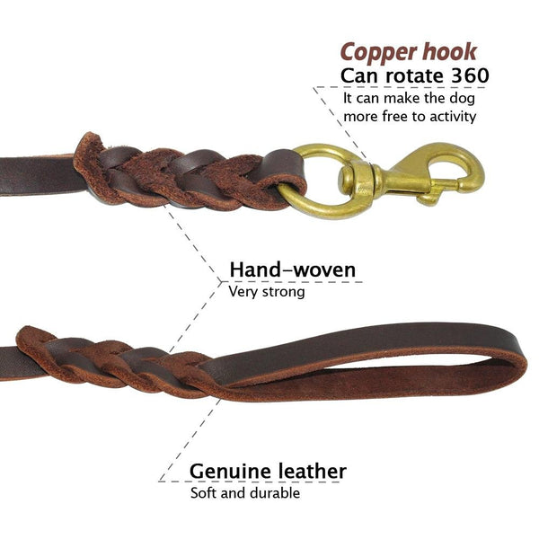 Braided Real Leather Dog Leash Walking Training Leads for German Shepherd Golden Retriever 1.6cm width for Medium Large Dogs - Vimost Shop