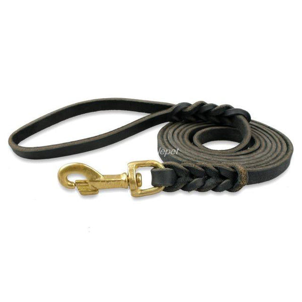 Braided Real Leather Dog Leash Walking Training Leads for German Shepherd Golden Retriever 1.6cm width for Medium Large Dogs - Vimost Shop
