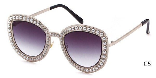 Brand Designer Luxury Pearl Sunglasses For Women Vintage Cat Eyes Eyewear Metal Frame Sun Glasses Femal Shades - Vimost Shop