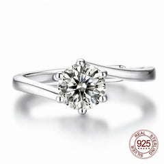 Brand Jewelry Round 1Ct Diamond Solitaire Engagement Wedding Ring Women 925 Sterling Silver Ring for Your Lover