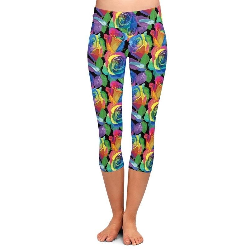 Brand New Colorful Flower Print High Waist Leggings Fashion Plus Size Women - Vimost Shop