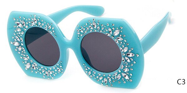Brand Vintage Hexagon Sunglasses Women Oversized Gradient Red Blue Pink Rhinestone Sun Glasses Female Luxury uv400 - Vimost Shop