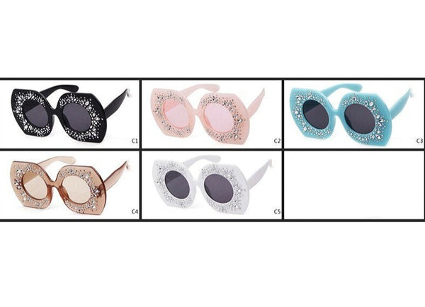 Brand Vintage Hexagon Sunglasses Women Oversized Gradient Red Blue Pink Rhinestone Sun Glasses Female Luxury uv400 - Vimost Shop