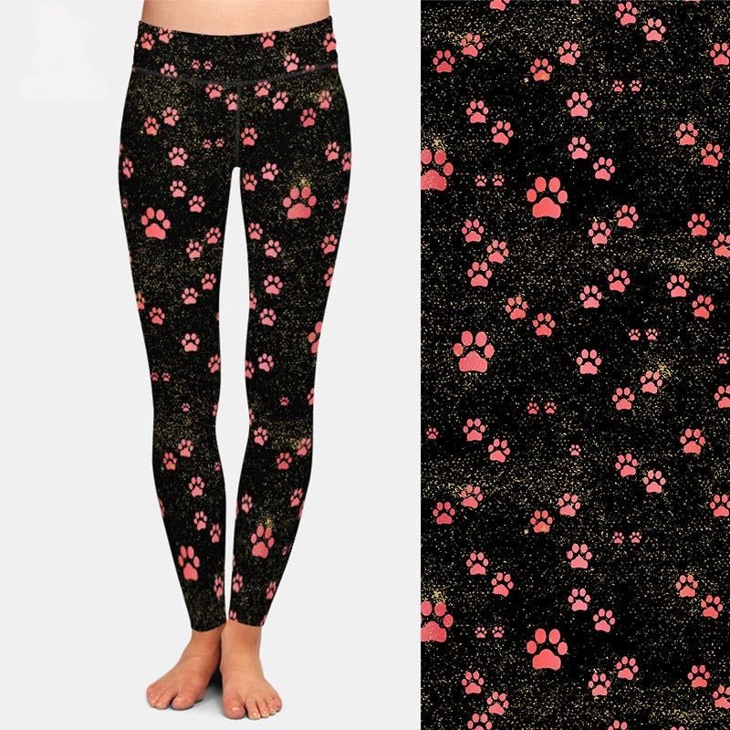 Brands Fashion High Waist Women Black Leggings Dog Paw Pattern - Vimost Shop