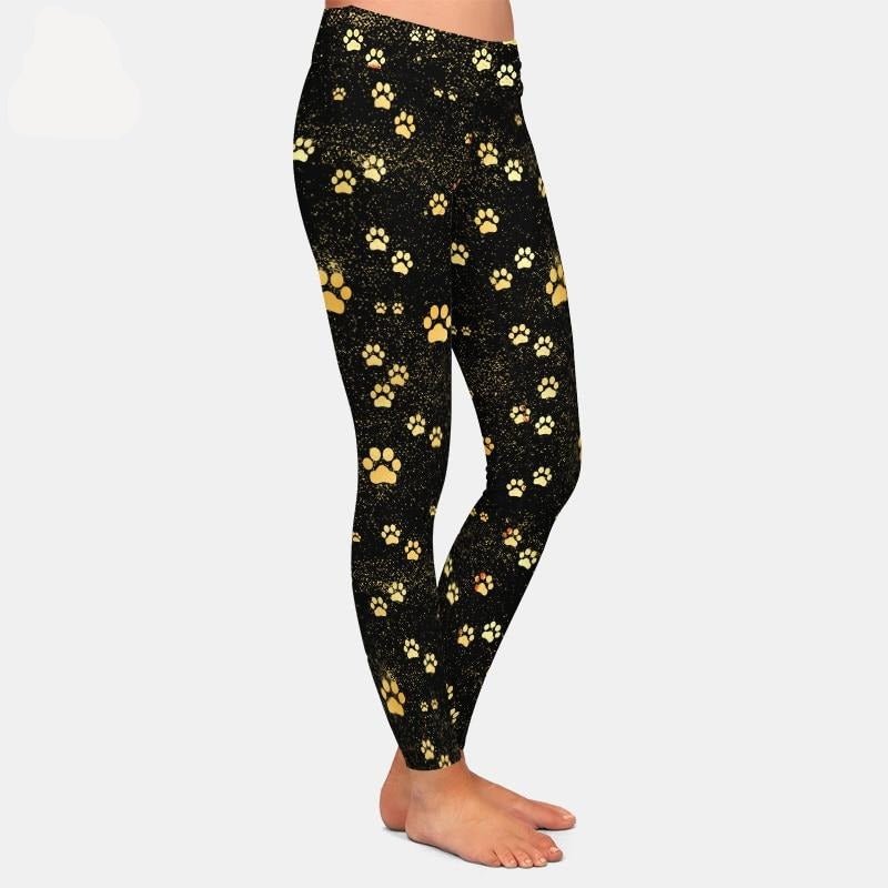 Brands Fashion High Waist Women Black Leggings Dog Paw Pattern - Vimost Shop