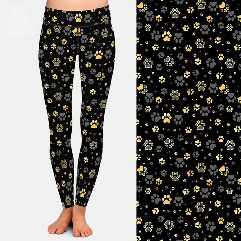 Brands Fashion High Waist Women Black Leggings Dog Paw Pattern - Vimost Shop