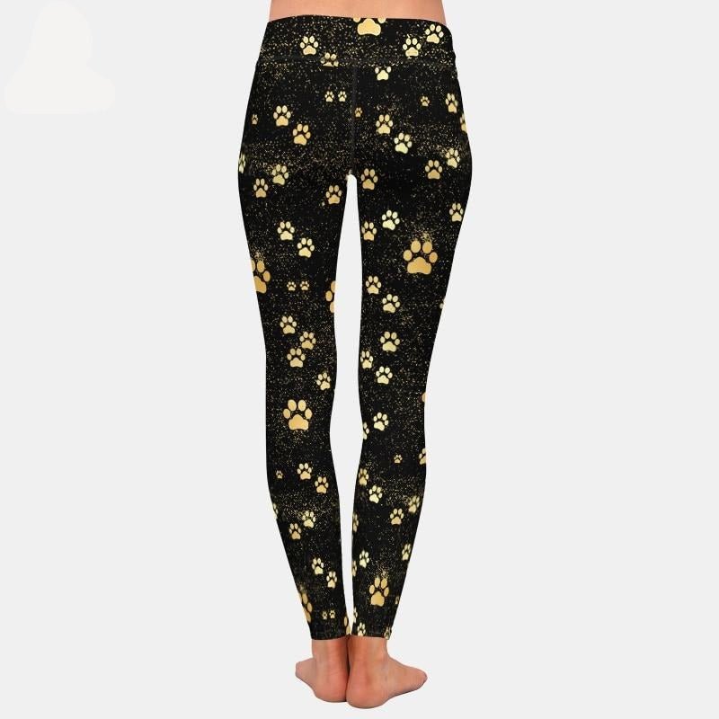 Brands Fashion High Waist Women Black Leggings Dog Paw Pattern - Vimost Shop