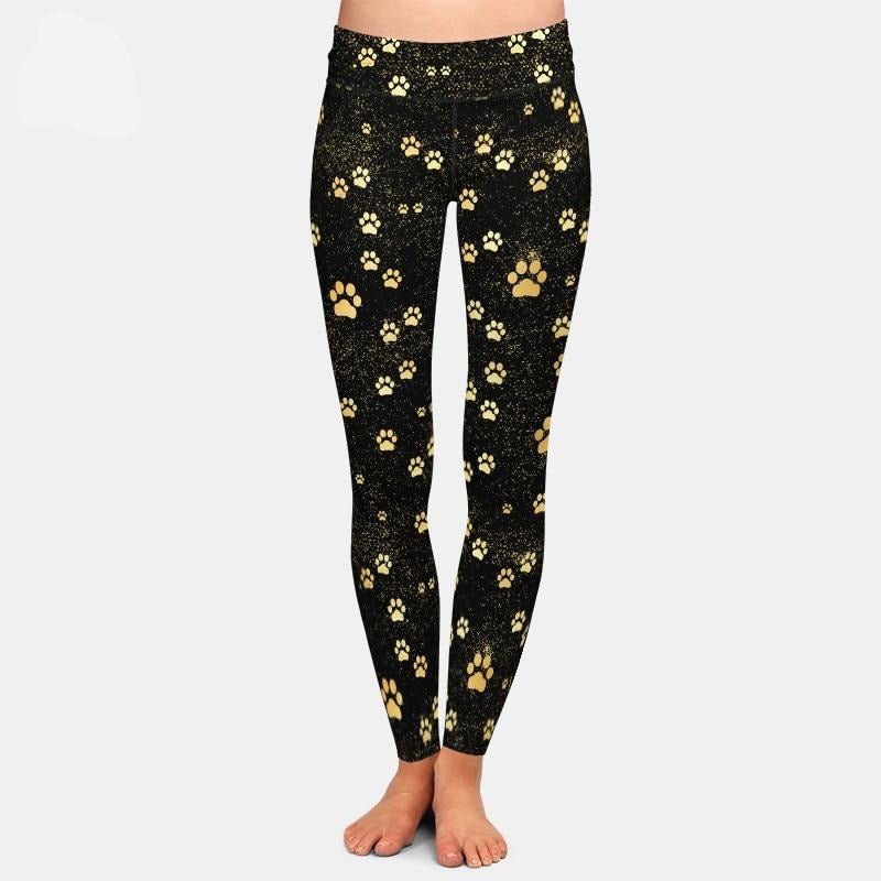 Brands Fashion High Waist Women Black Leggings Dog Paw Pattern - Vimost Shop